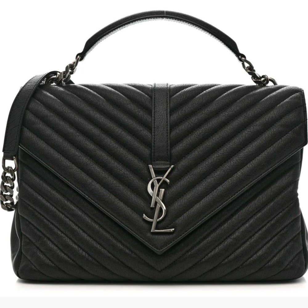 Yves Saint Laurent Large College Chevron Shoulder Bag, with Silver Hardware